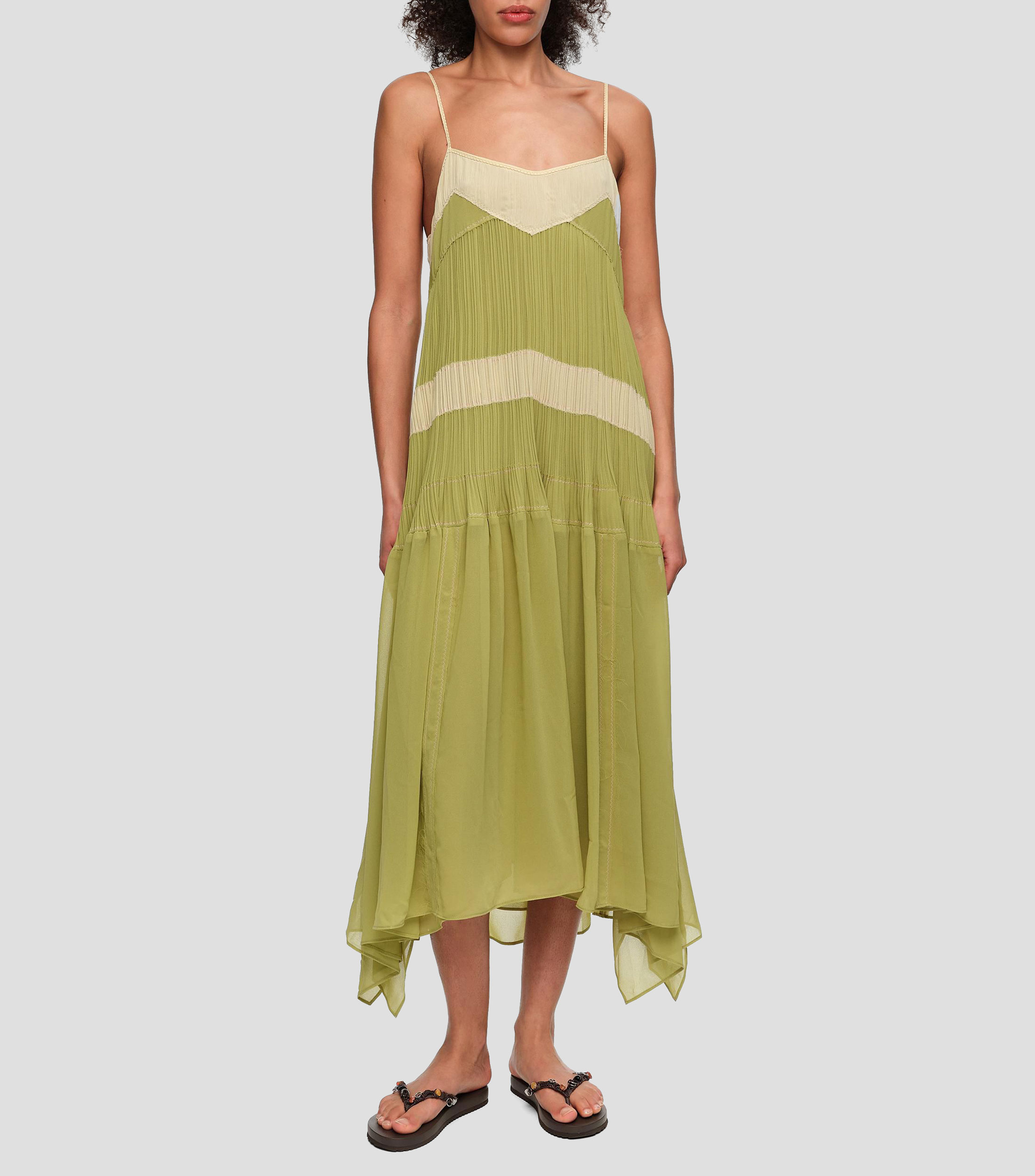 Vestido de tirantes plisado línea A Mujer